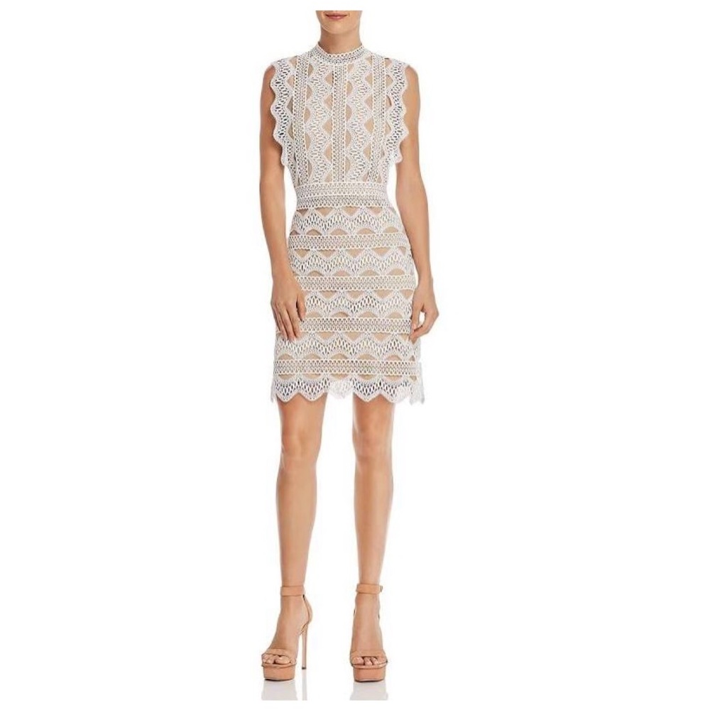 Lucy Paris White Scalloped Lace Sheath Dress